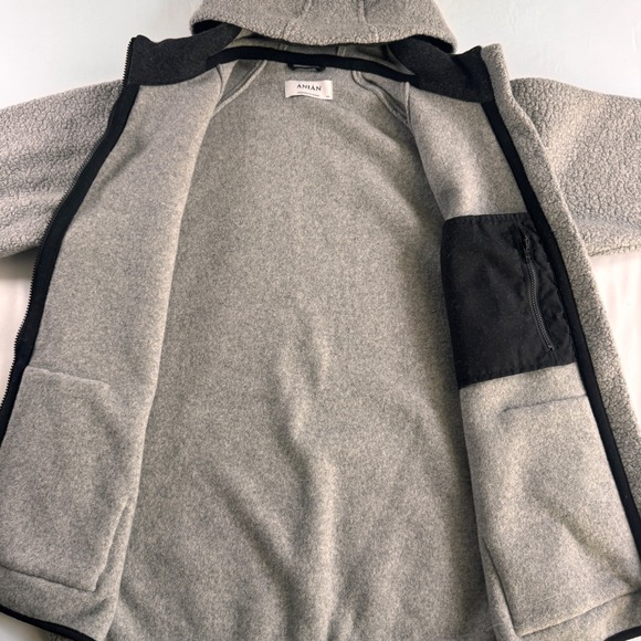 Anian Pecora Recycled Wool Hoodie Womens XXL Heather Grey Full Zip Sherpa Jacket - Picture 9 of 9